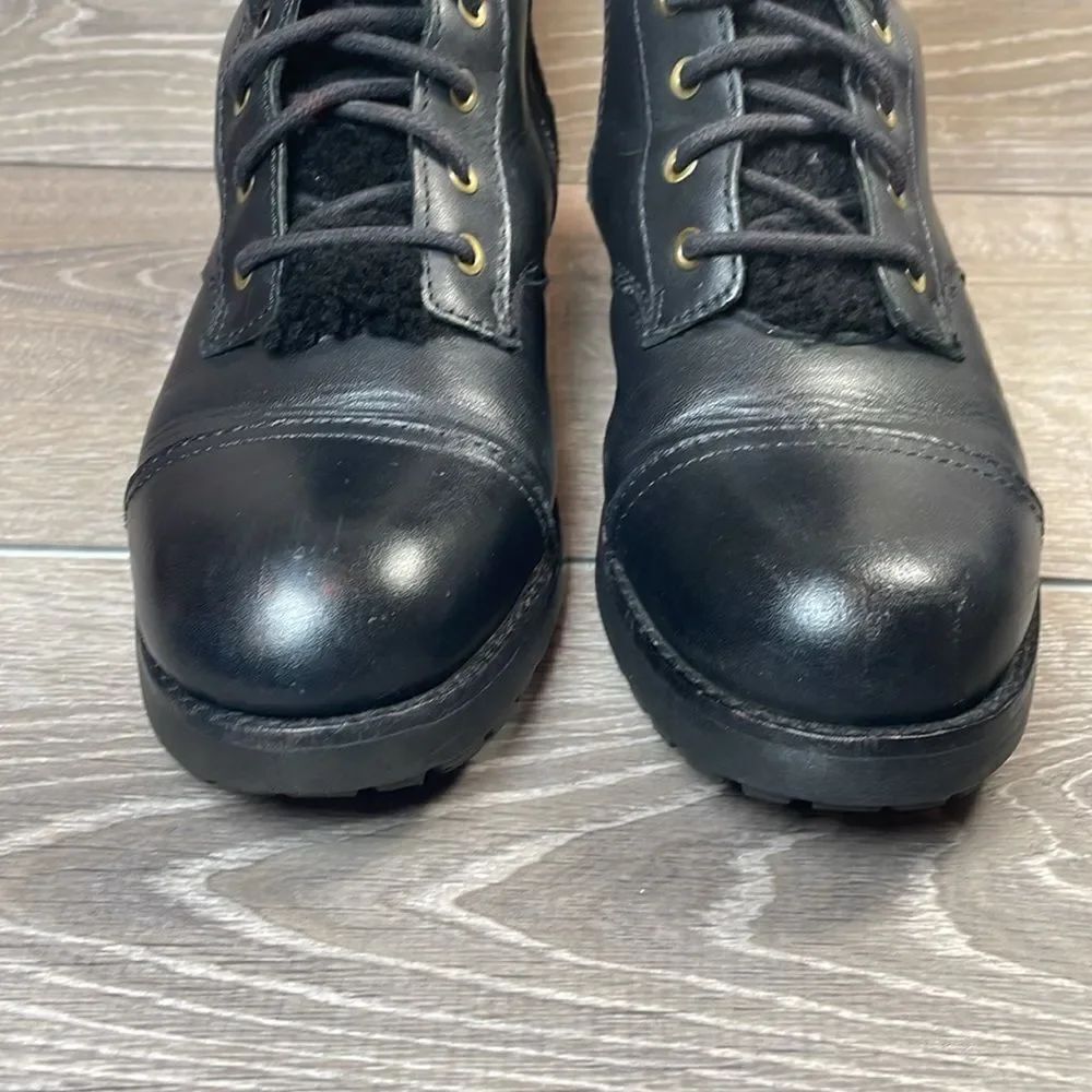 Ugg Kilmer II Exposed Fur Womens Sz 5.5 Black Leather Zip Lace 8-Eye Combat Boot - Picture 13 of 14